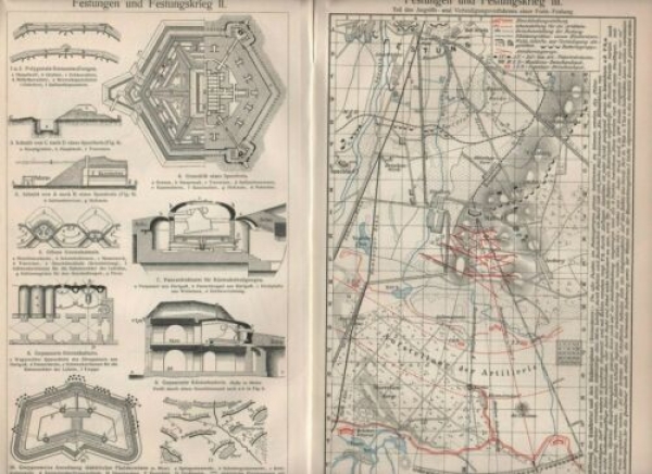 1908 - alter Druck - Festungen und Festungskrieg